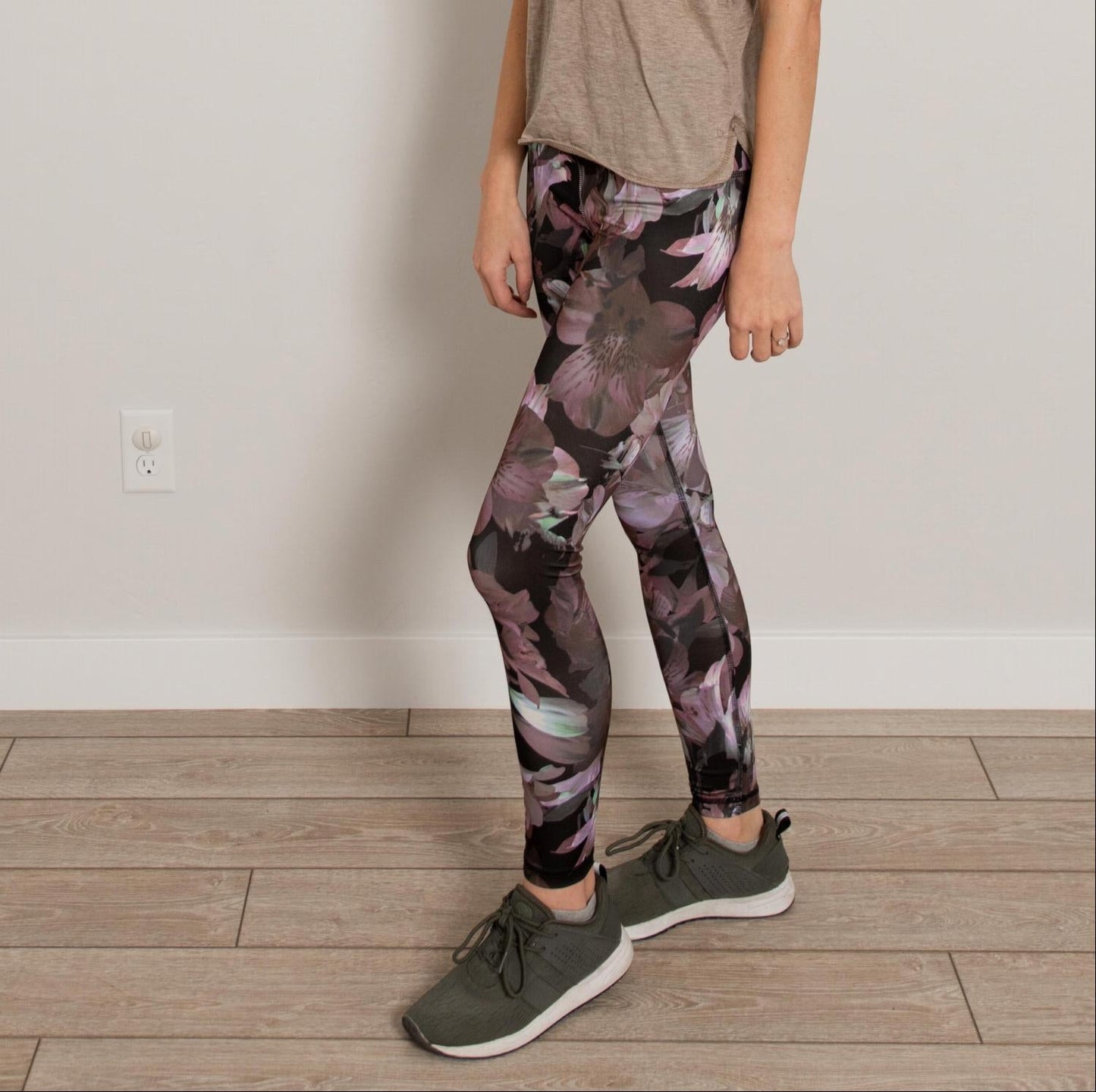Pantalon de sport taille haute à fleurs longueur cheville