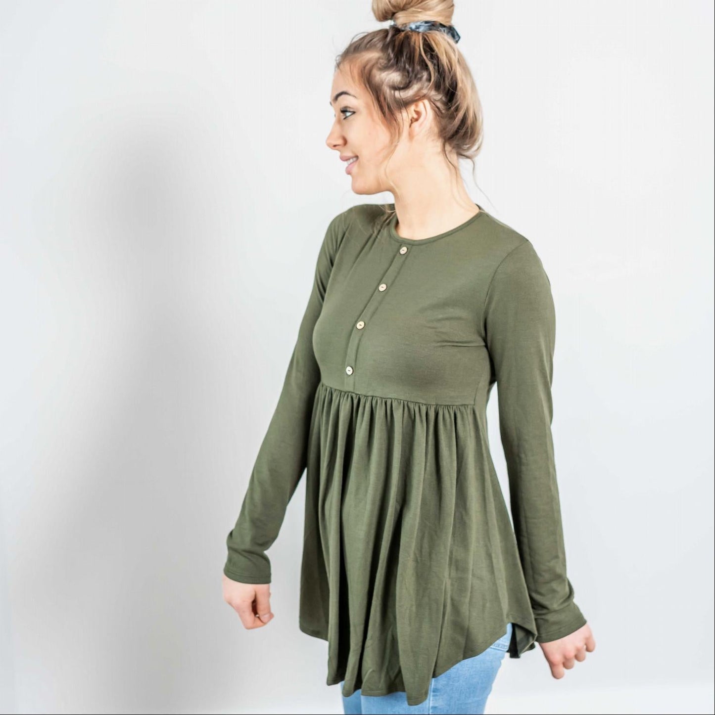 Túnica Babydoll con botones y manga larga
