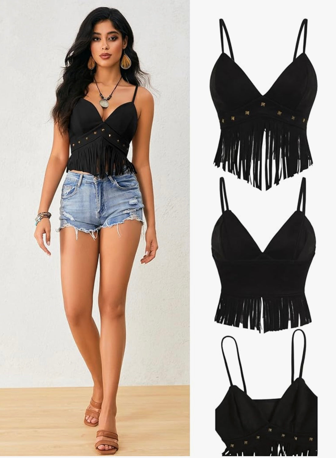 Robe vintage en similicuir à franges et bretelles spaghetti sans manches pour femme Y2K