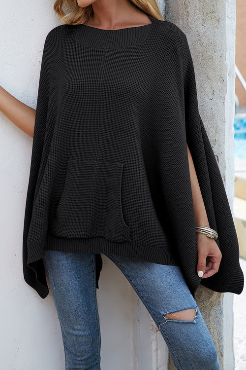 Pull à manches cape et poches en tricot gaufré
