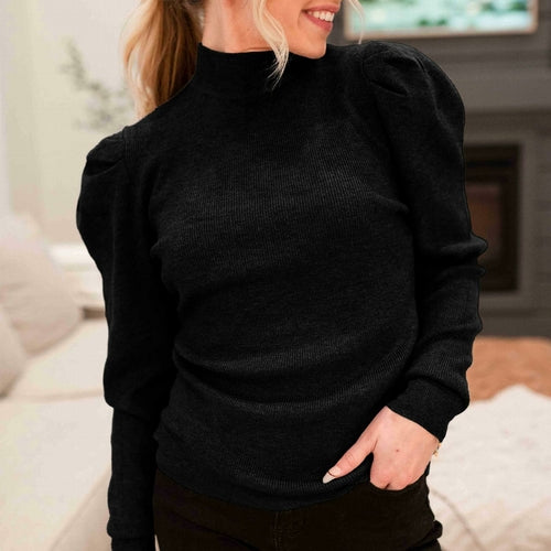 Pull à manches bouffantes et col montant pour femme