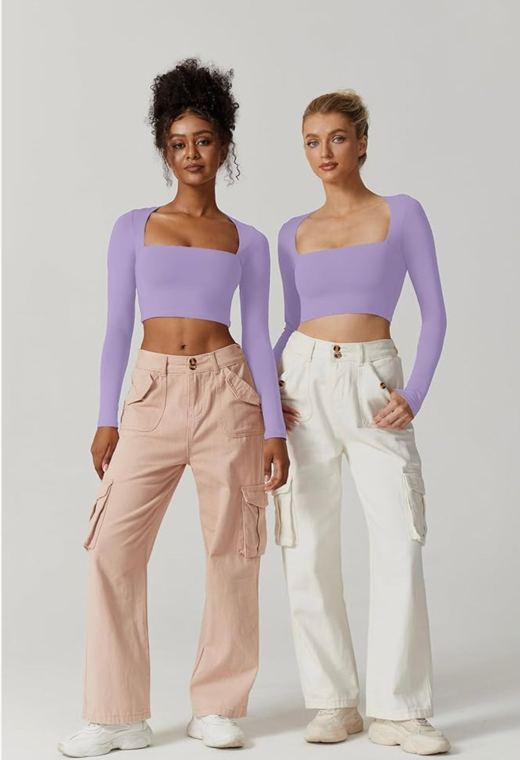 T-shirt court sexy à col carré et manches longues pour femme, coupe slim