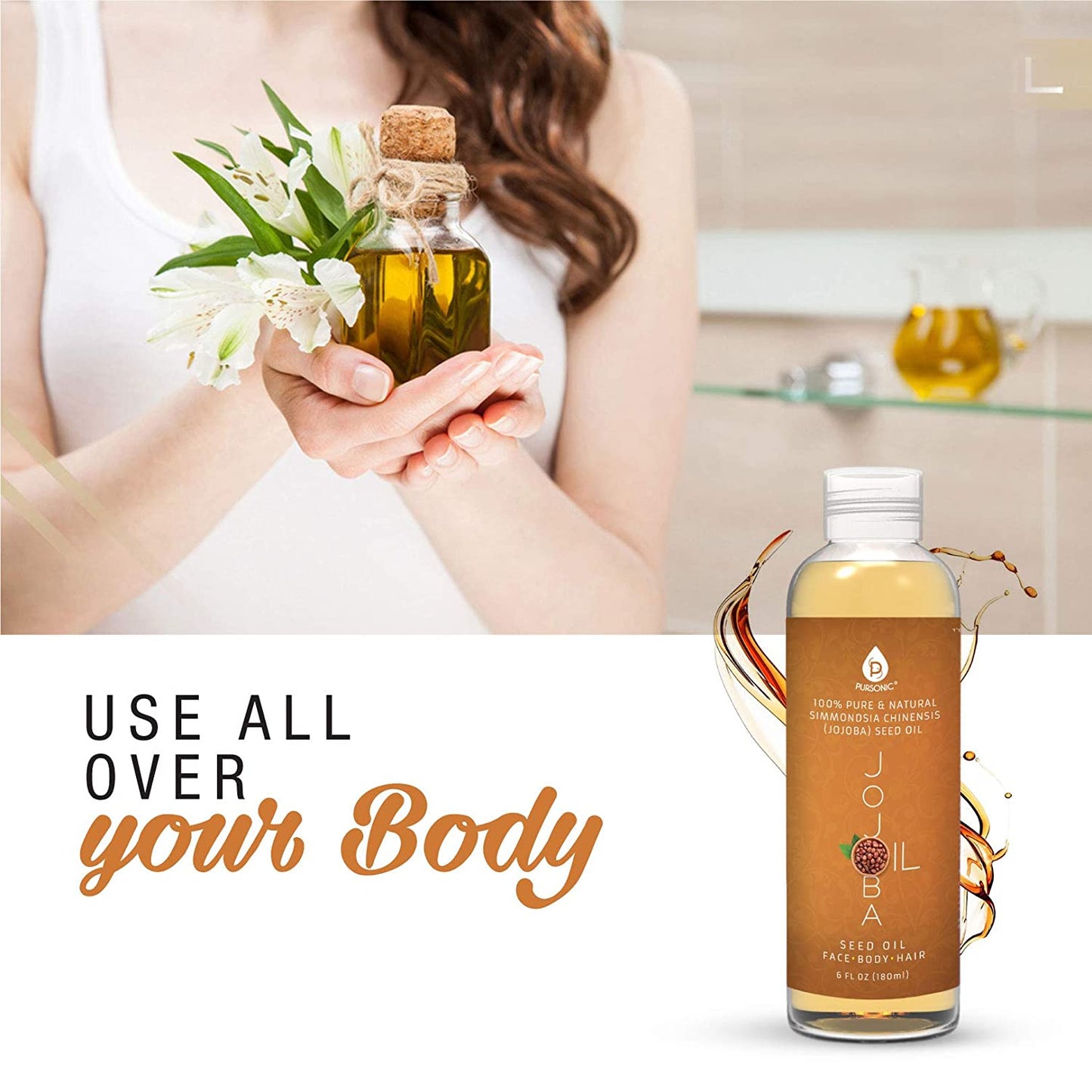 Huile de jojoba dorée 100 % pure et naturelle 6 oz