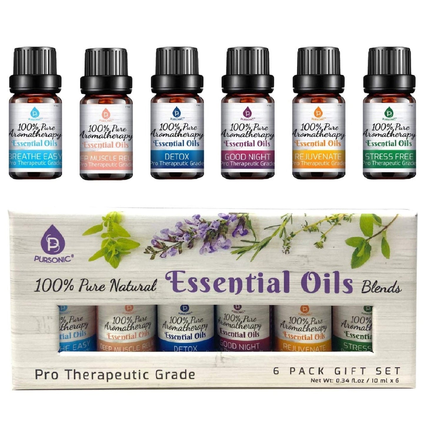 Paquete de 6 mezclas de aceites esenciales de aromaterapia 100 % puros