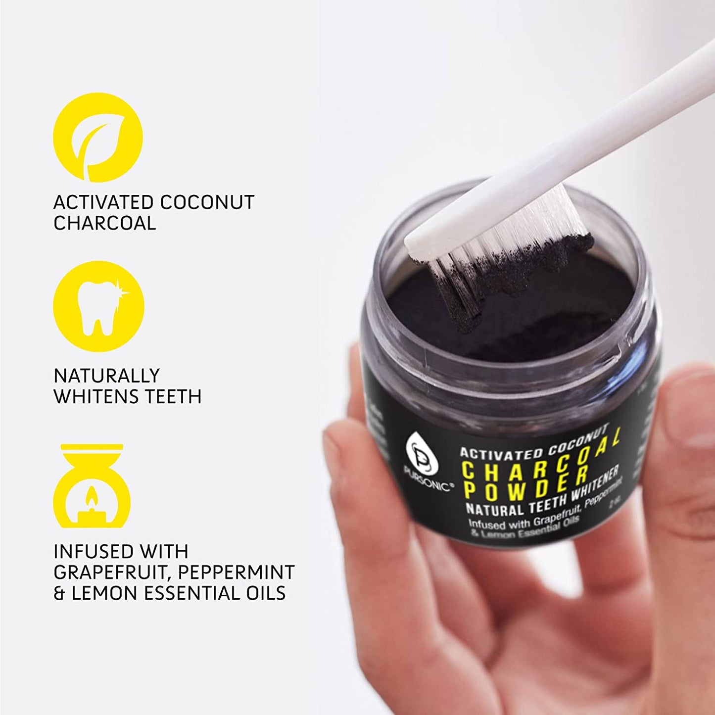 Polvo de carbón de coco activado blanqueador dental natural