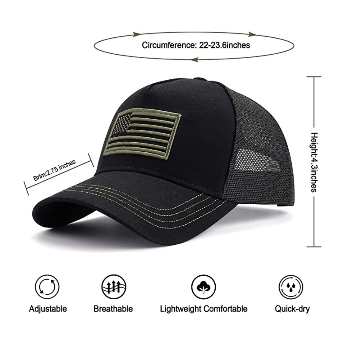 Casquette de camionneur avec drapeau américain et sangle réglable