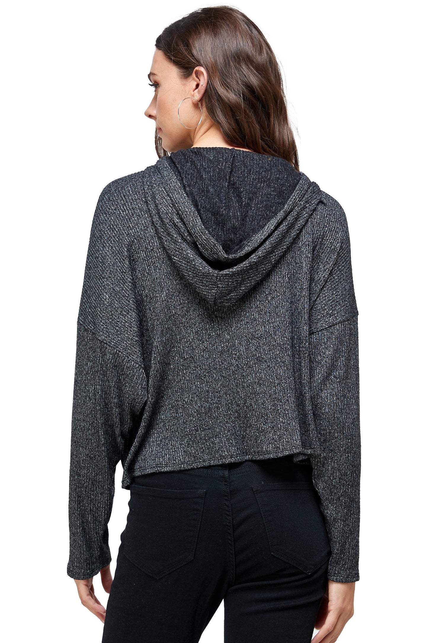 Pull à capuche côtelé bicolore brossé