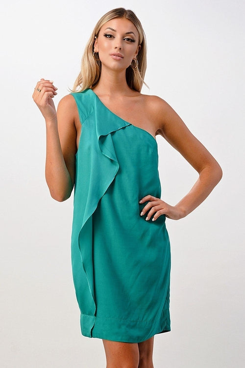 Minivestido con detalle de volante en un hombro