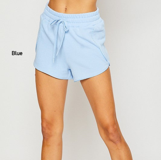 Terry Elastic Waistband Dolphin Hem Short