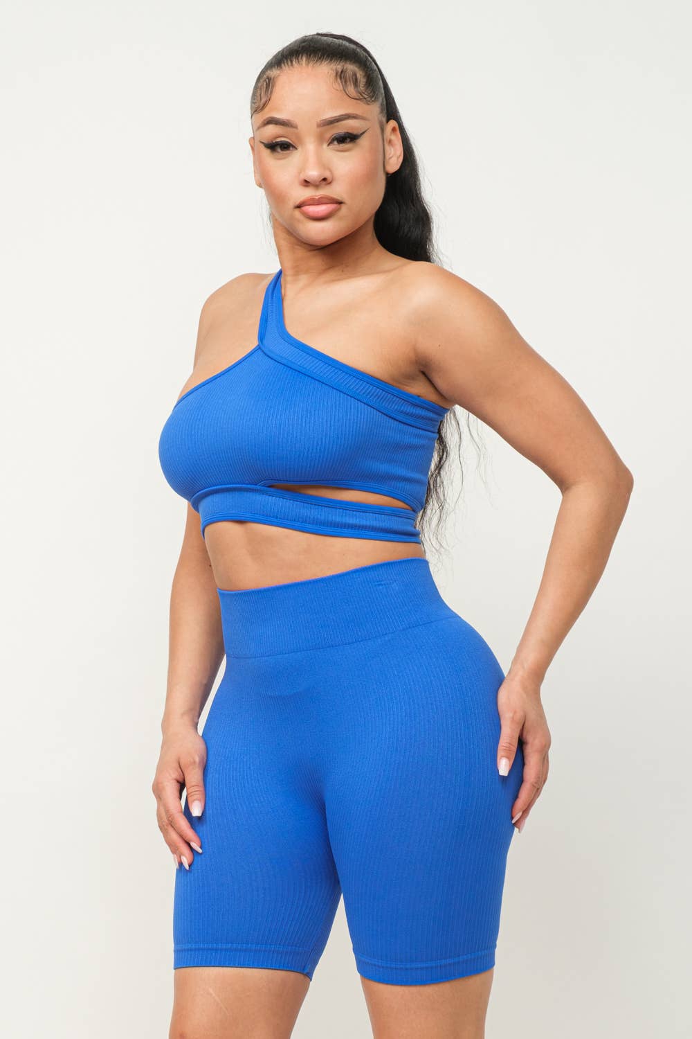 Cut Out One Shoulder Strap Top And Shorts Set
