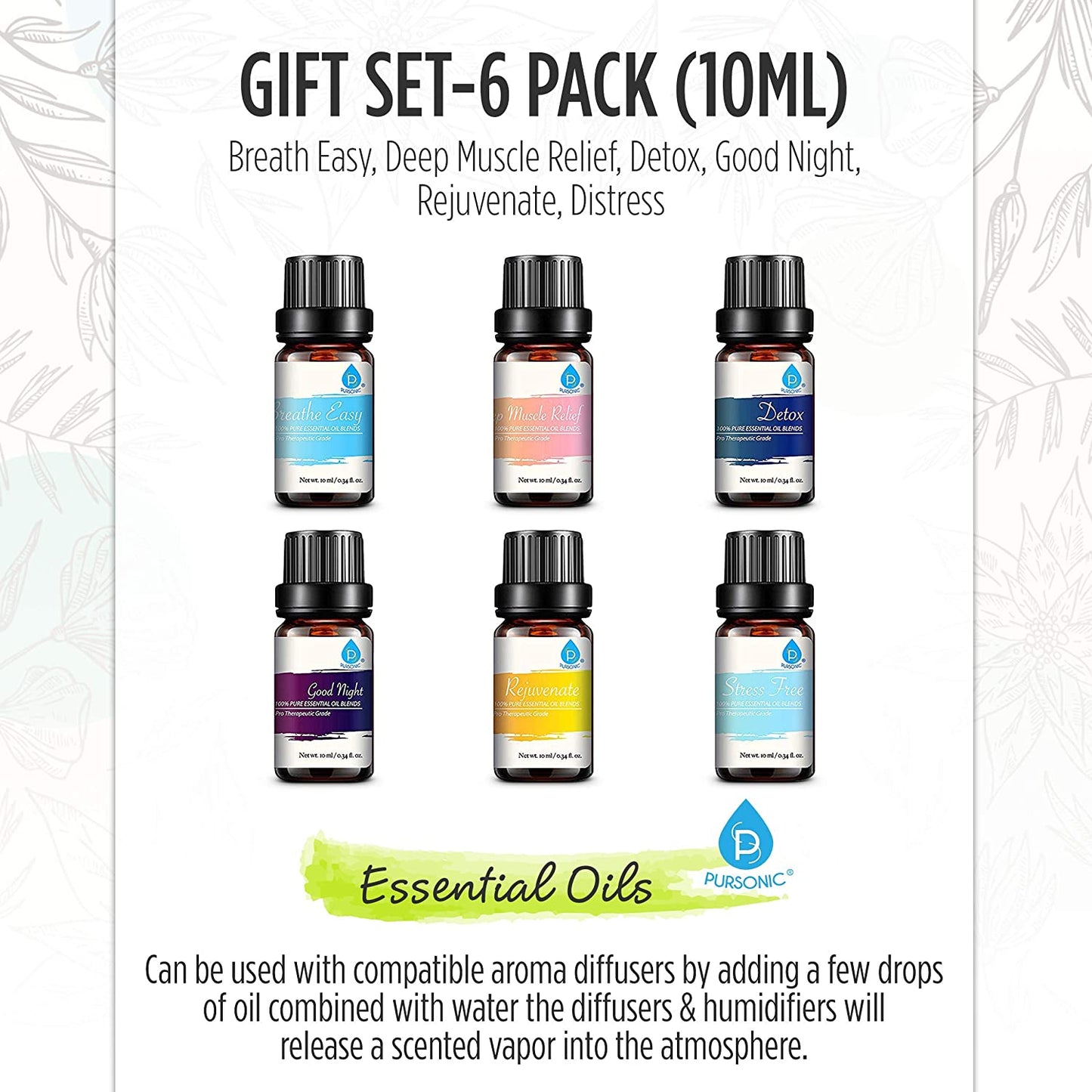 Paquete de 6 mezclas de aceites esenciales de aromaterapia 100 % puros