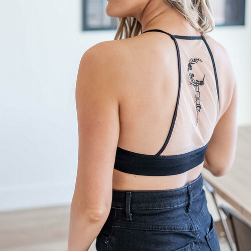 Crescent Moon Dream Catcher Tattoo Mesh Bralette
