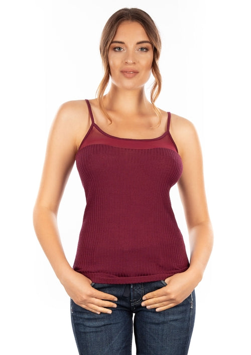 EGI Exclusive Collections Merino Wool Blend Sleeveless Cami with Tulle