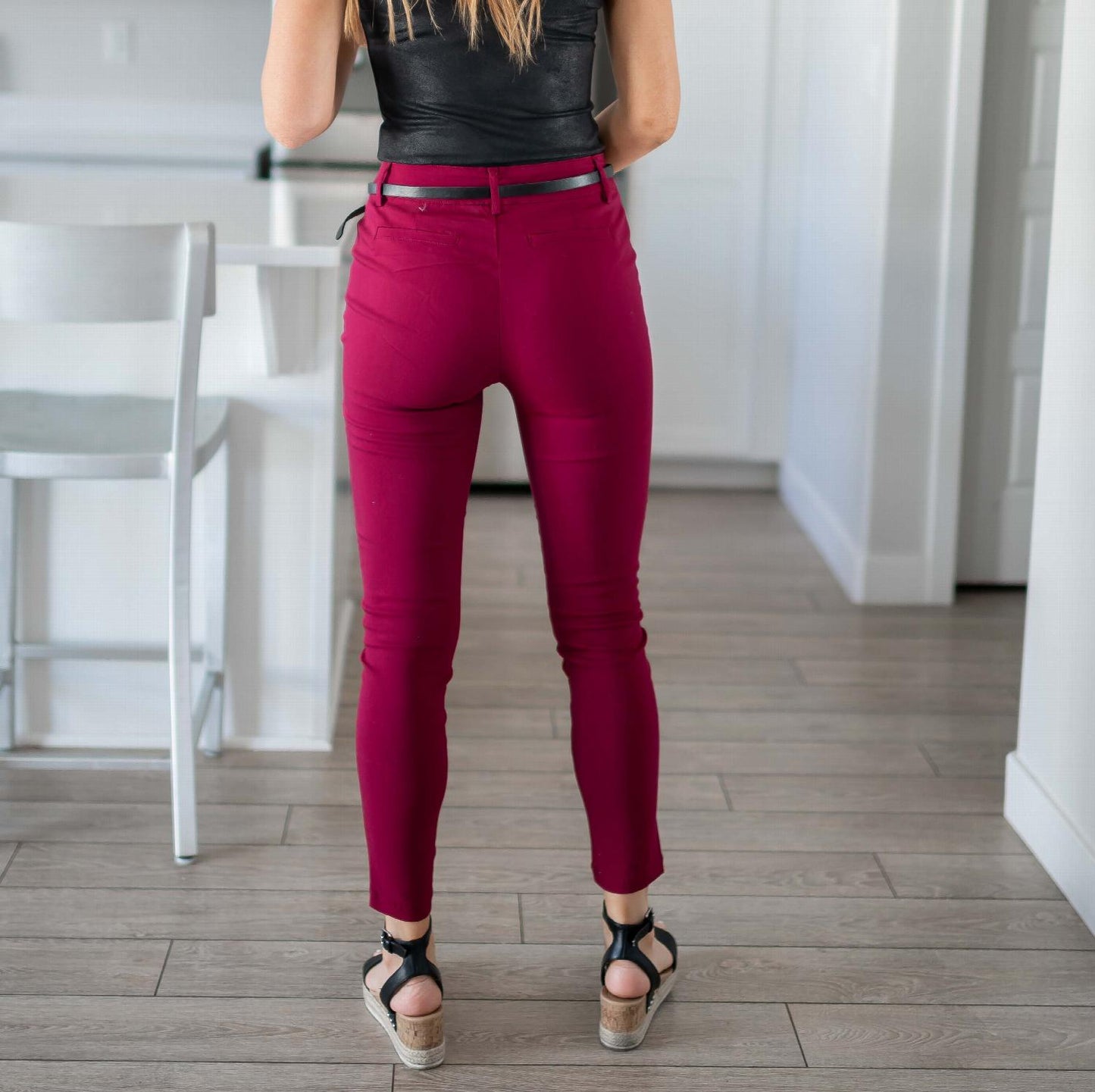 Pantalones bengalíes con cinturón - rojo rubí