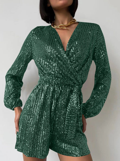 Combinaison à manches longues et surplis à sequins, taille nouée