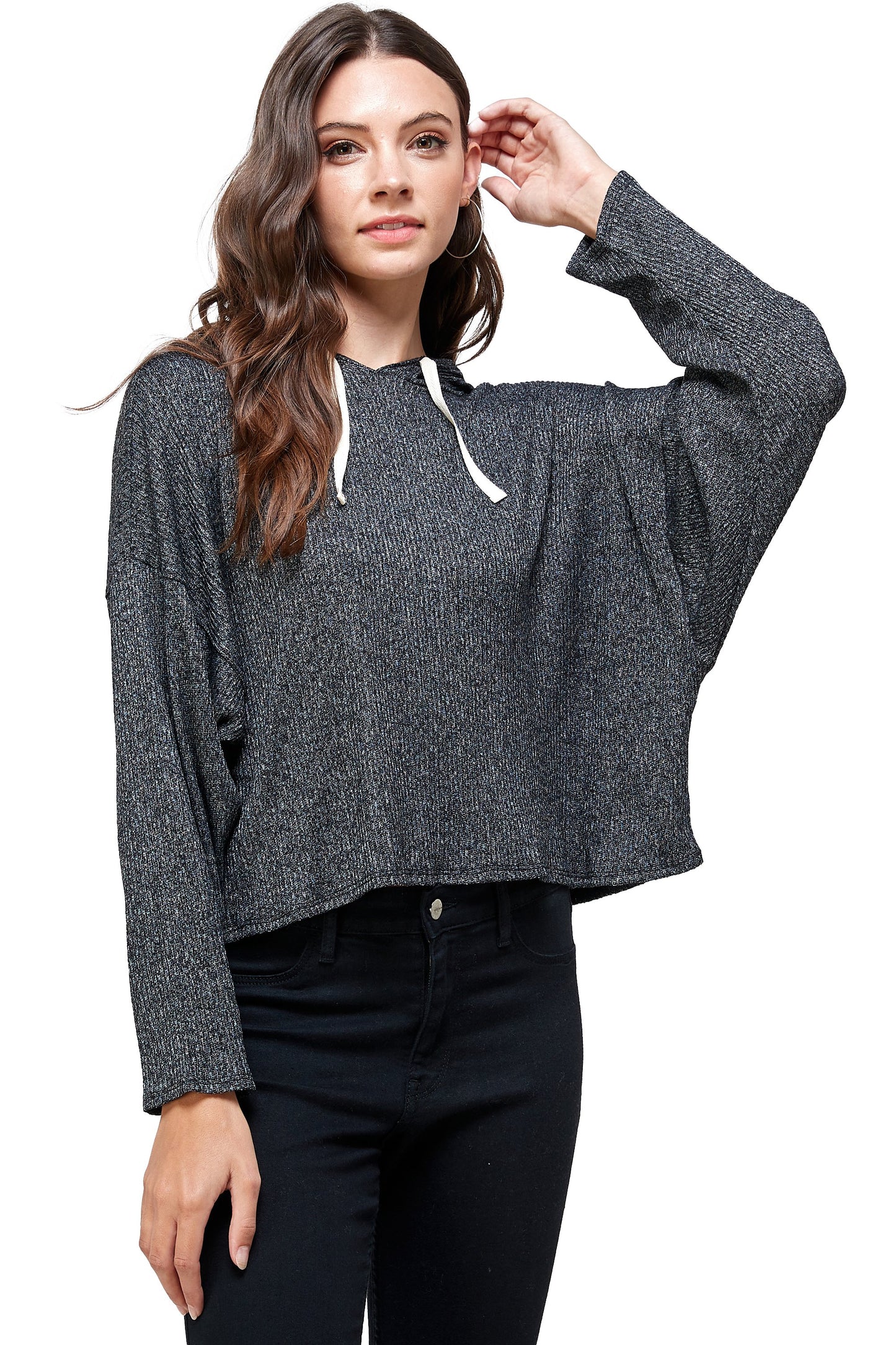 Pull à capuche côtelé bicolore brossé