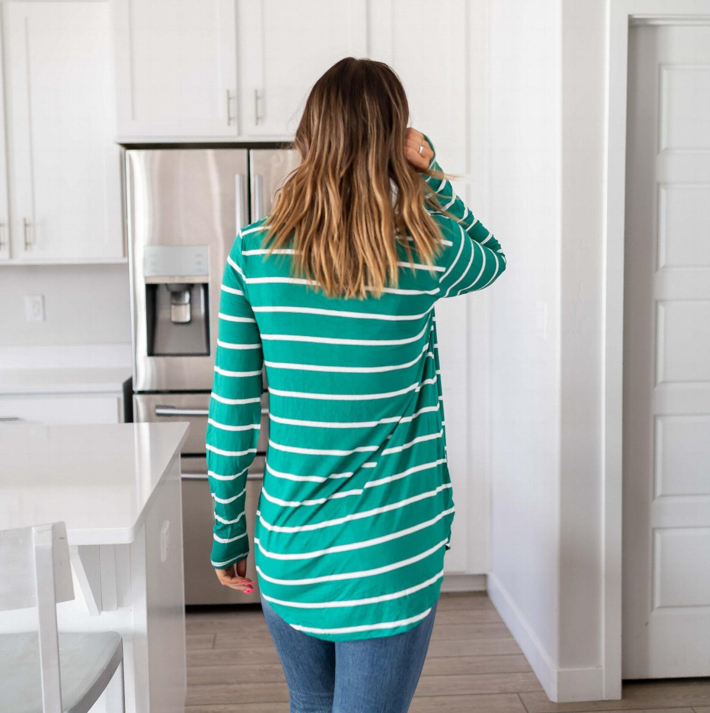 Striped V-neck Dolphin Hem Top