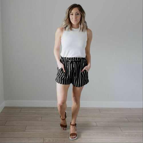 Striped Tie Front Paperbag Shorts