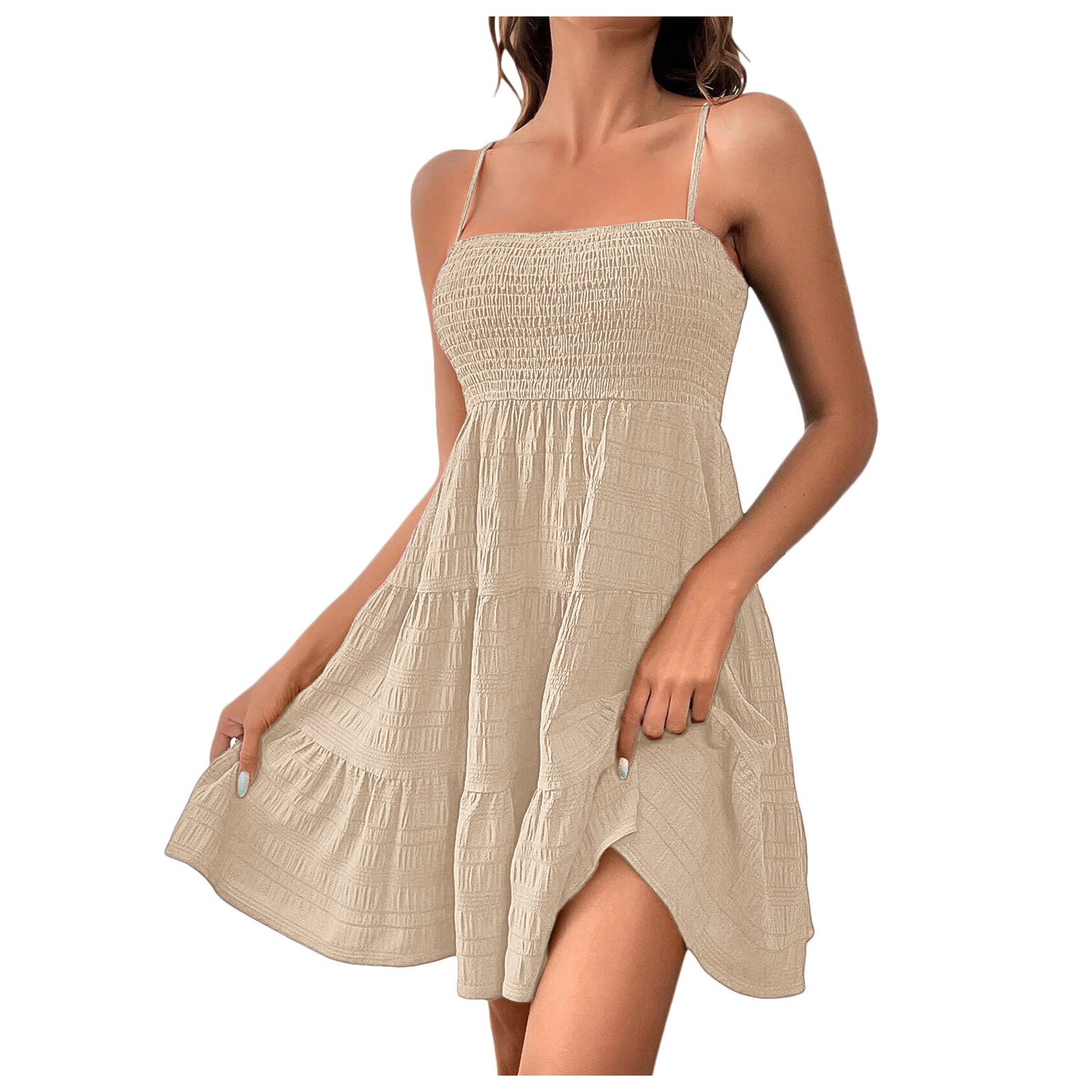 Robe courte à bretelles spaghetti froncées – Élégance estivale décontractée