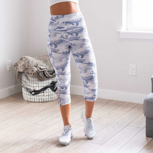 Leggings de yoga capris à découpes croisées camouflage pour femmes, envoyés 2 pantalons