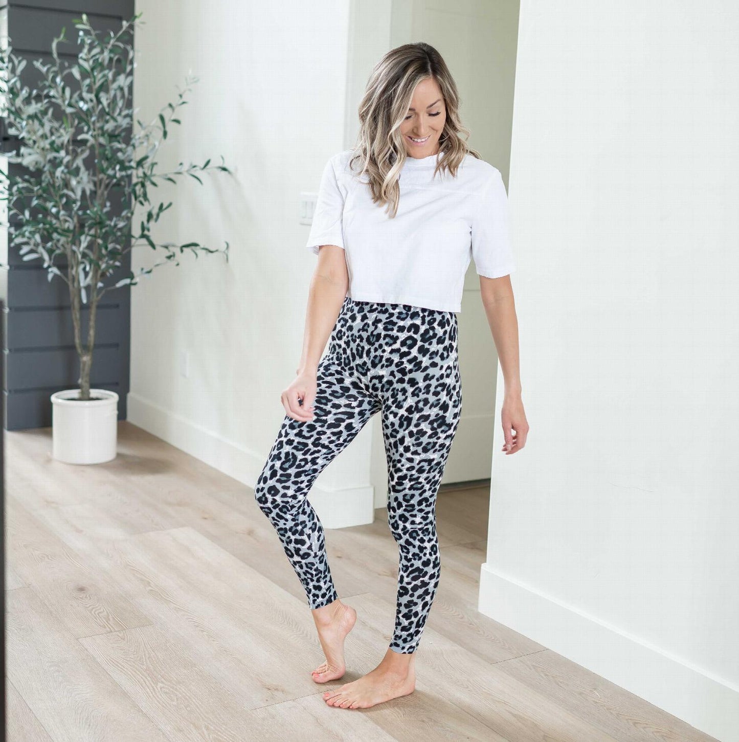 Leggings de microfibra cepillada con estampado de leopardo