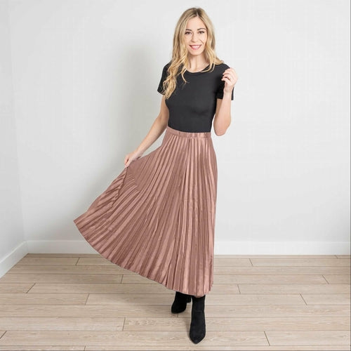 Falda midi de seda plisada con cremallera lateral