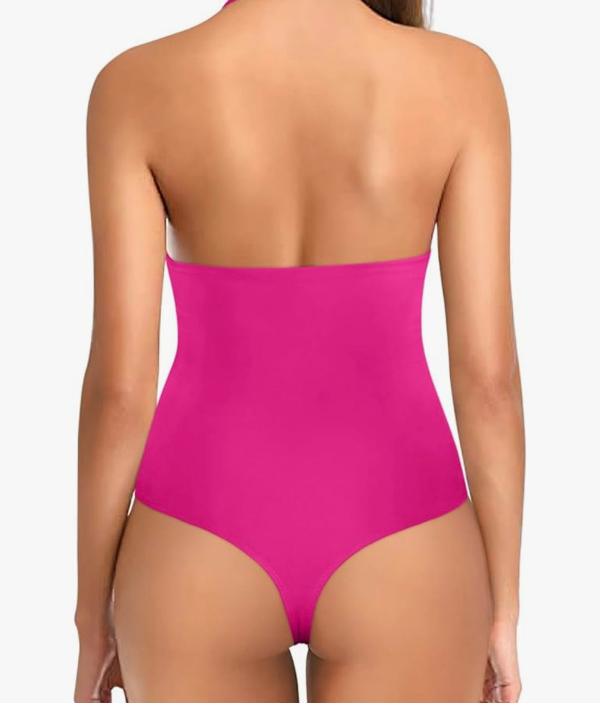 Bodys rosas para mujer: tops halter de verano 2025 con escote en V y espalda descubierta.