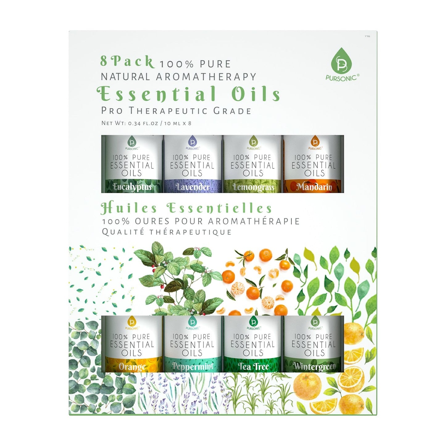 Paquete de 8 aceites esenciales de aromaterapia 100% puros