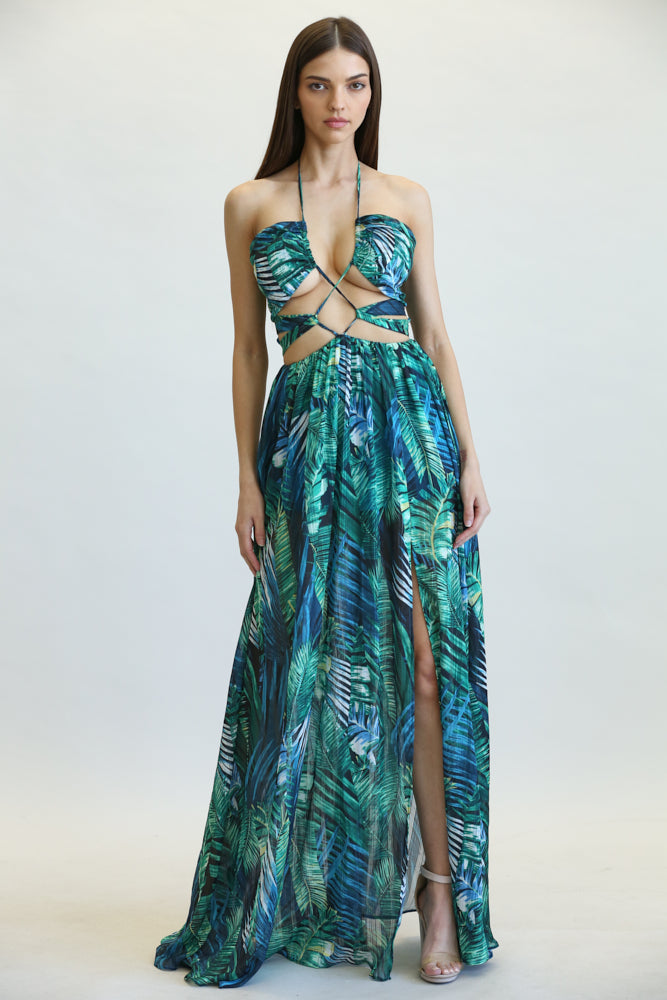Amata - Robe à imprimé feuilles de la jungle