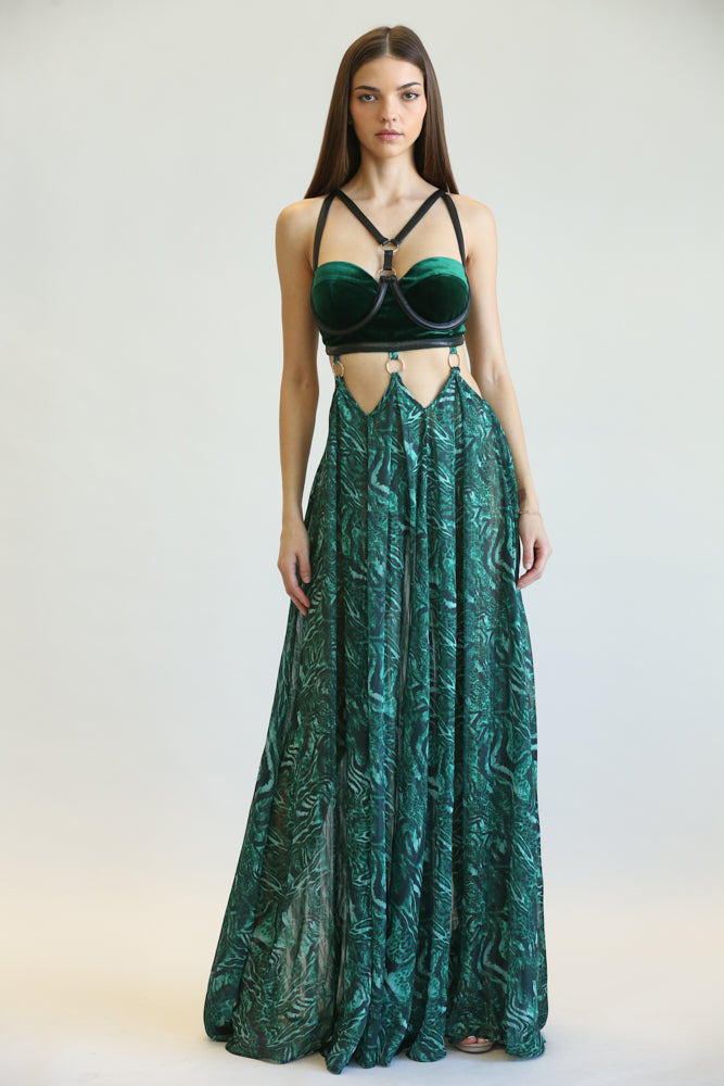 Robe chic en velours et guépard