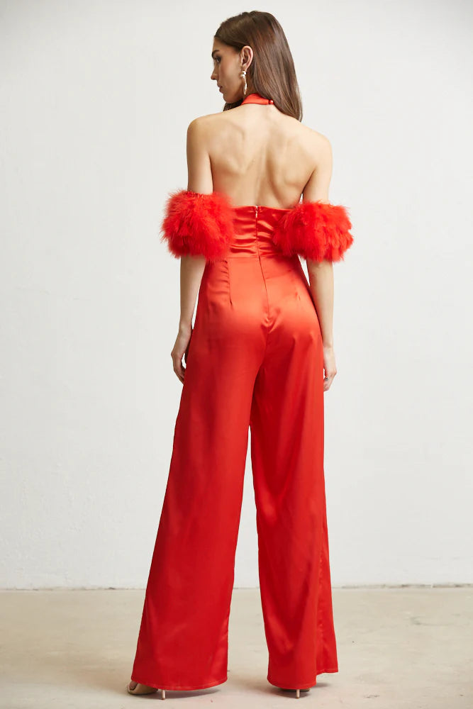 Valentina Luxe Satin Mockneck Formal Party Evening Dress Jumpsuit