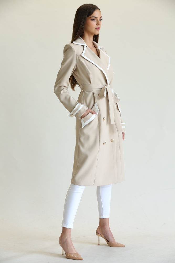Manteau long et élégant avec ceinture pour femme