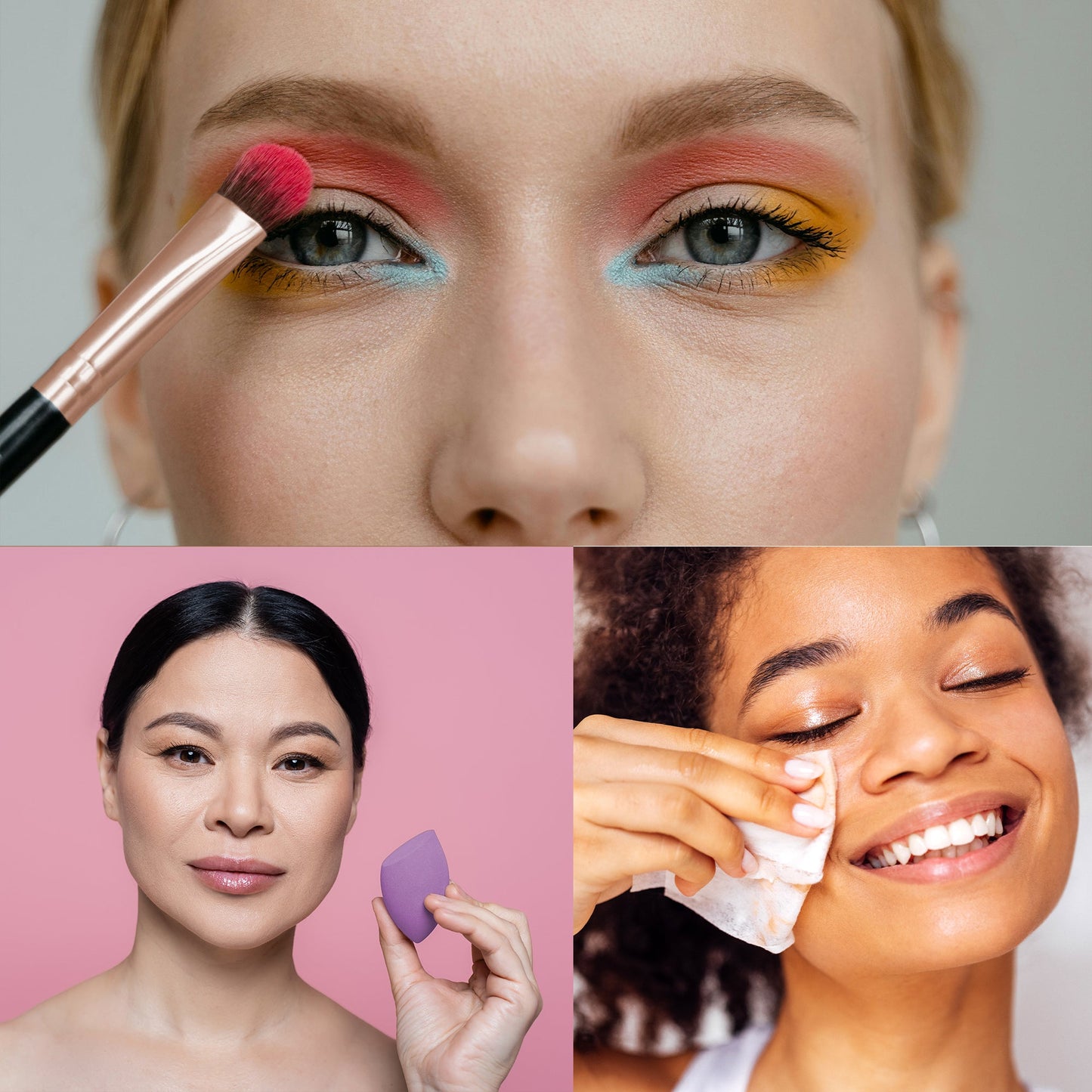 Paquete de artículos esenciales de maquillaje: brochas, toallitas y esponja para difuminar