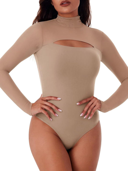 Body en maille à col roulé et découpes pour femme – Style string à manches longues