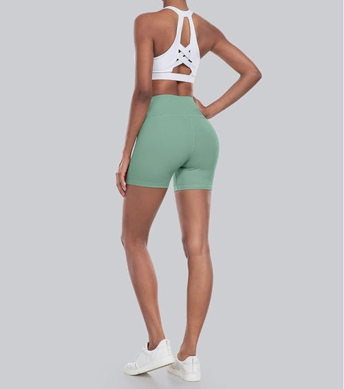 Pantalones cortos de ciclista de spandex de cintura alta, pantalones cortos de yoga suaves para entrenamiento de glúteos