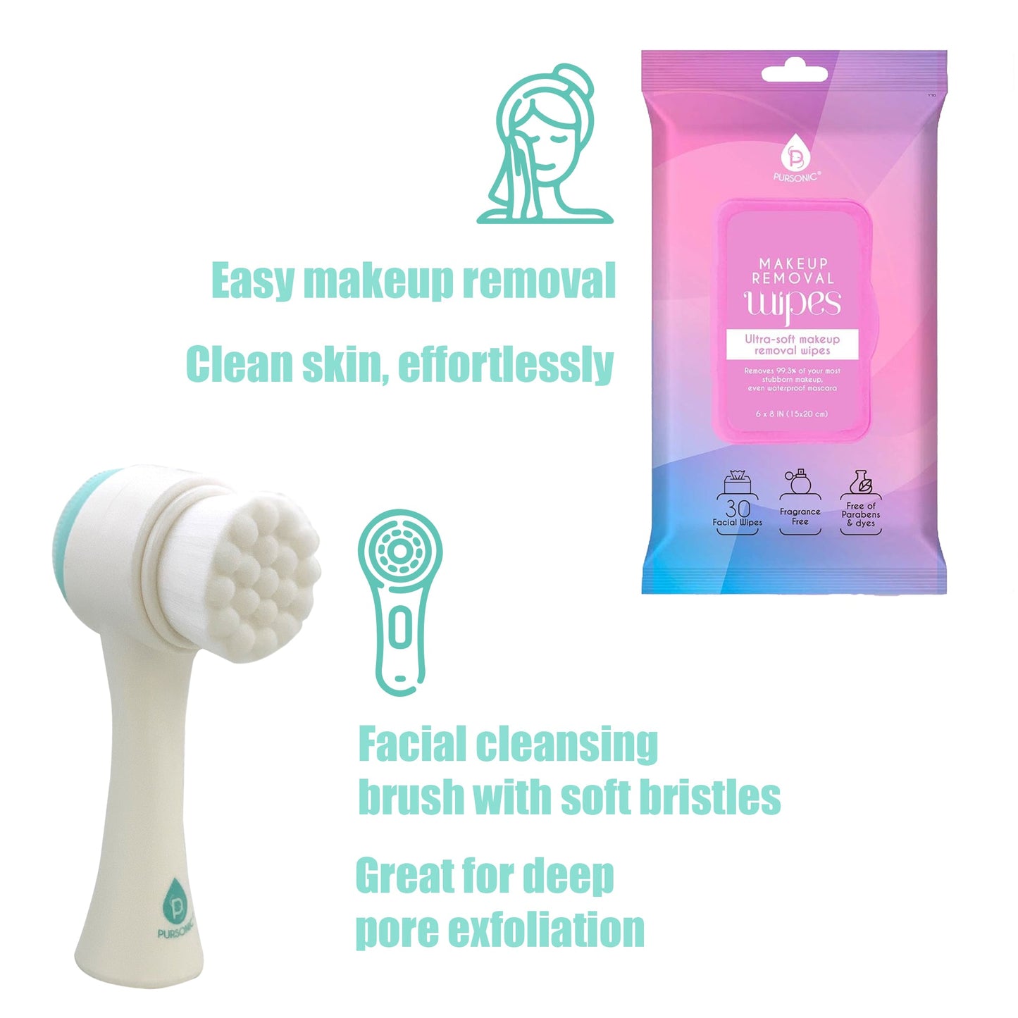 Paquete Belleza Radiante: Cepillo Limpiador Facial de Doble Cara y Maquillaje