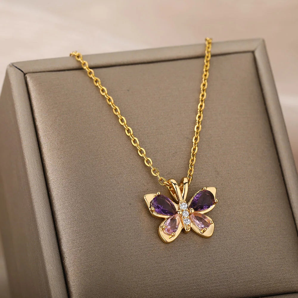 Cute Crystal Butterfly Necklace