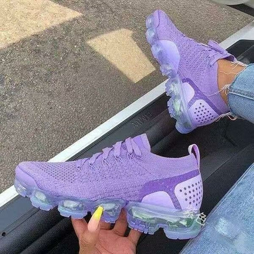 Zapatillas moradas 2021 para mujer, zapatos casuales de malla con colchón de aire, planas