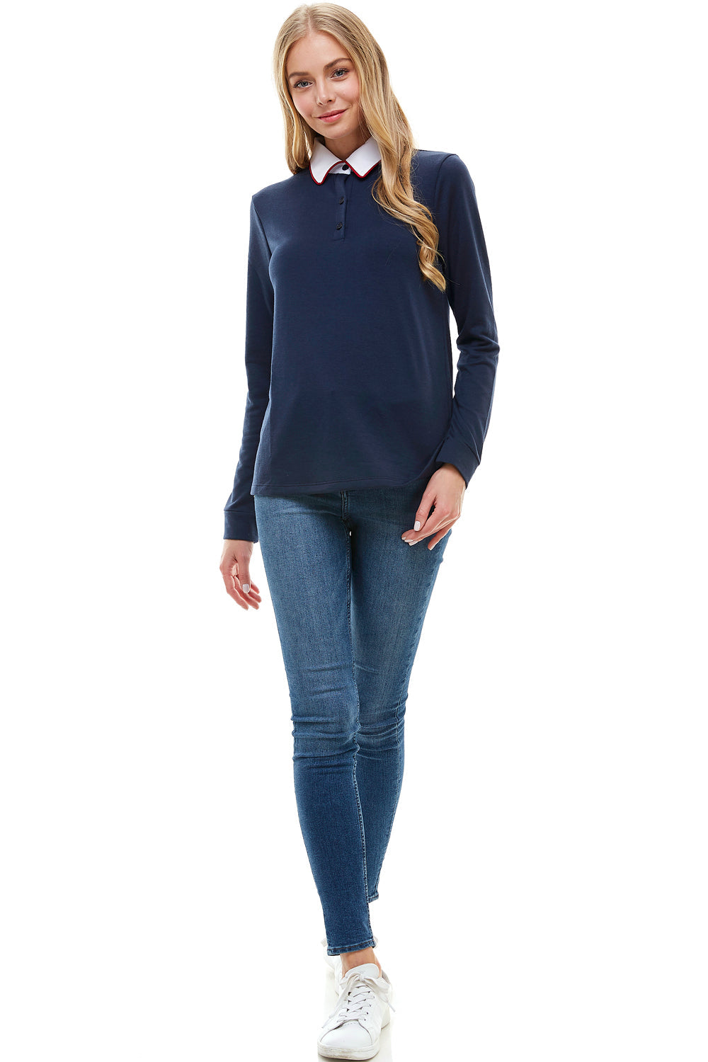 Polo à manches longues pour femme avec col contrasté
