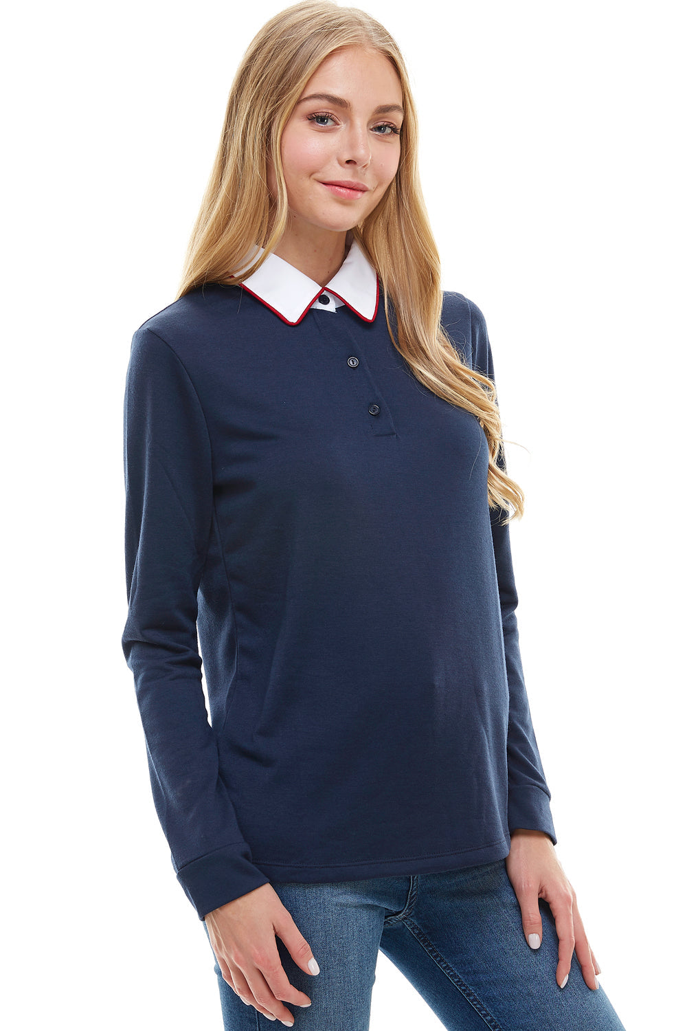 Polo à manches longues pour femme avec col contrasté