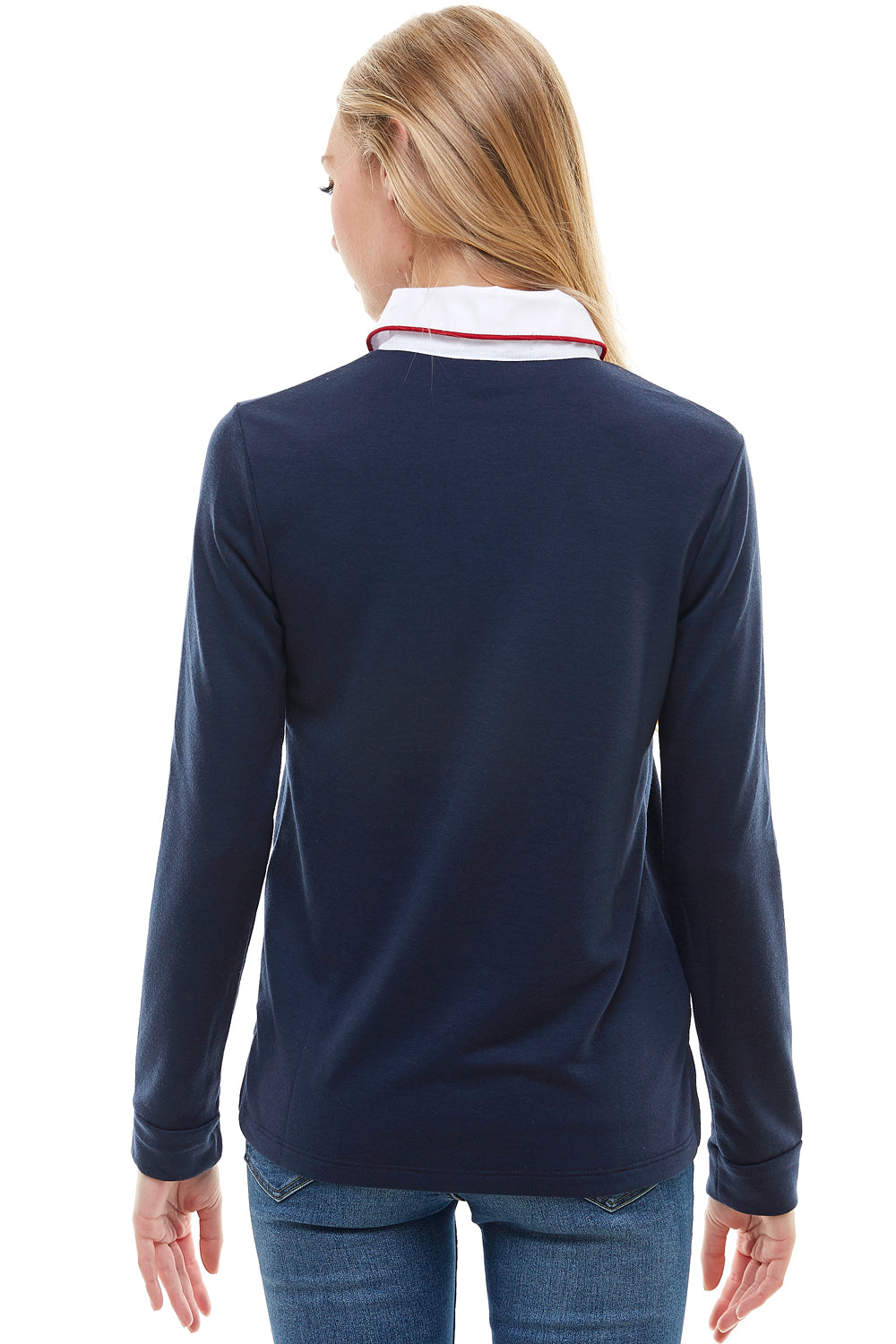 Polo à manches longues pour femme avec col contrasté