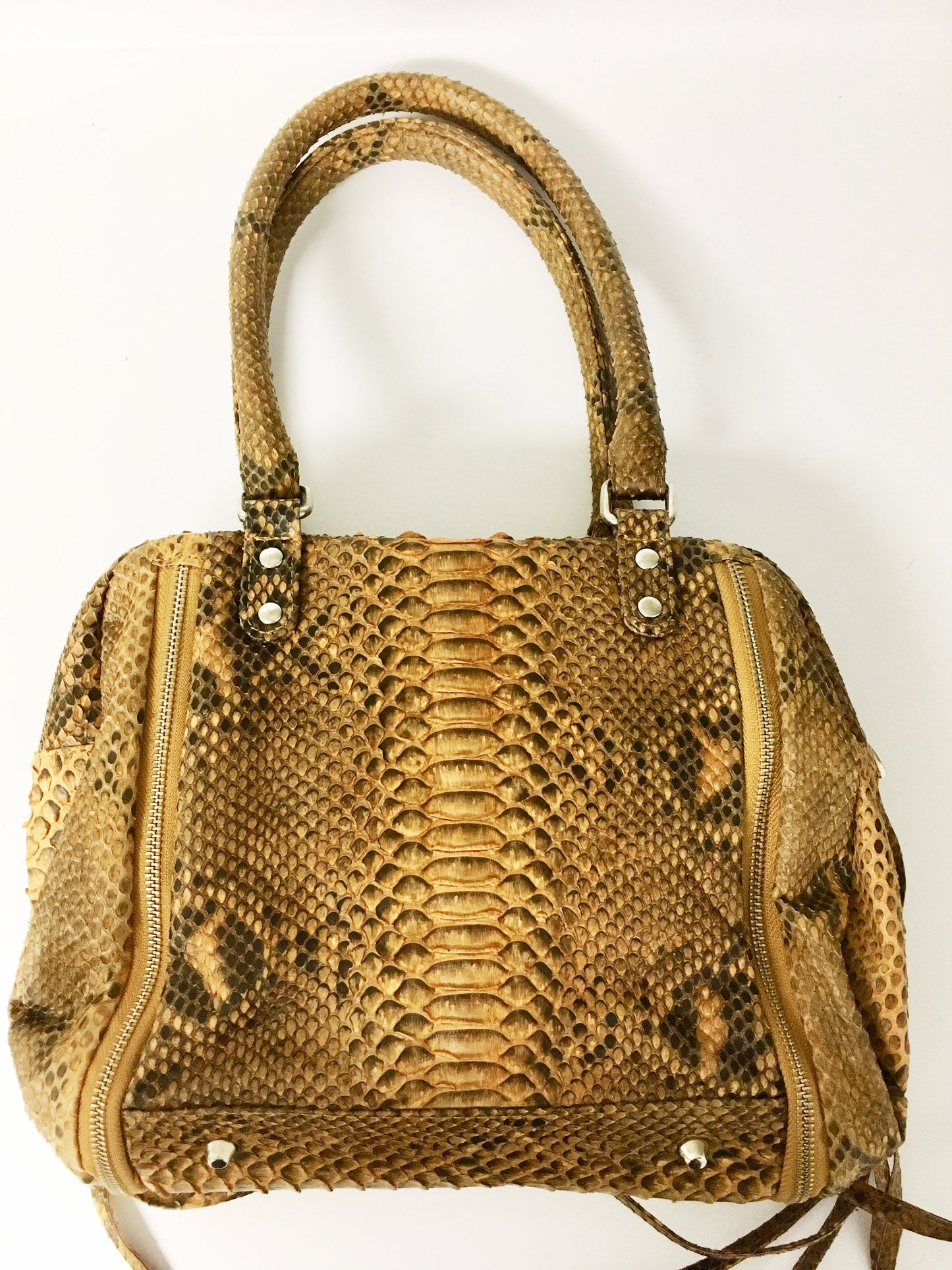 Gold Real Python Satchel with expanding zippers