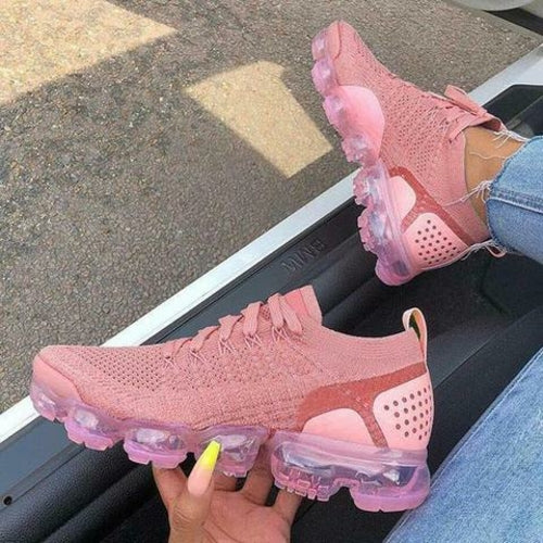 Zapatillas moradas 2021 para mujer, zapatos casuales de malla con colchón de aire, planas
