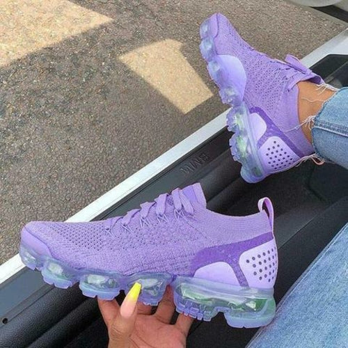 Zapatillas moradas 2021 para mujer, zapatos casuales de malla con colchón de aire, planas