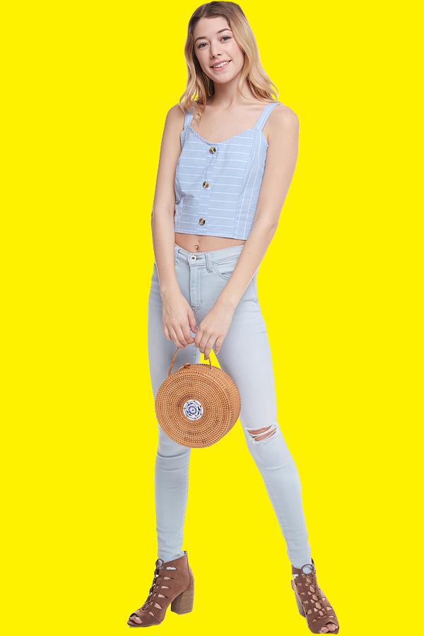 Stripe Button Front Crop Top
