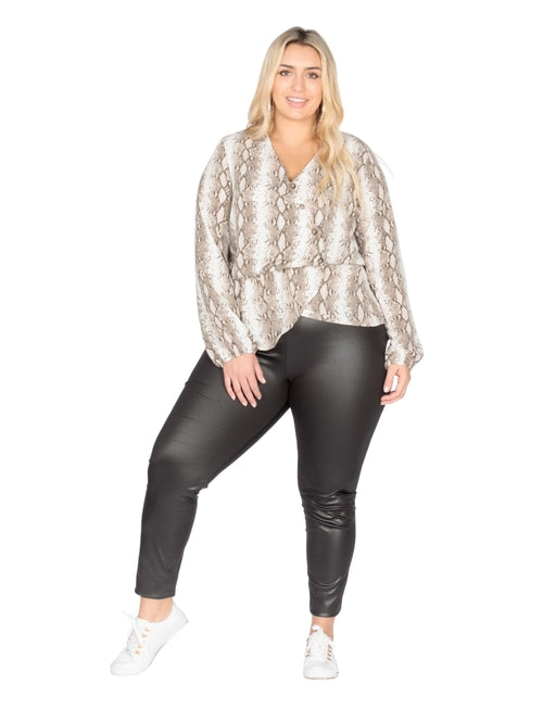 Blusa peplum con estampado de piel de serpiente