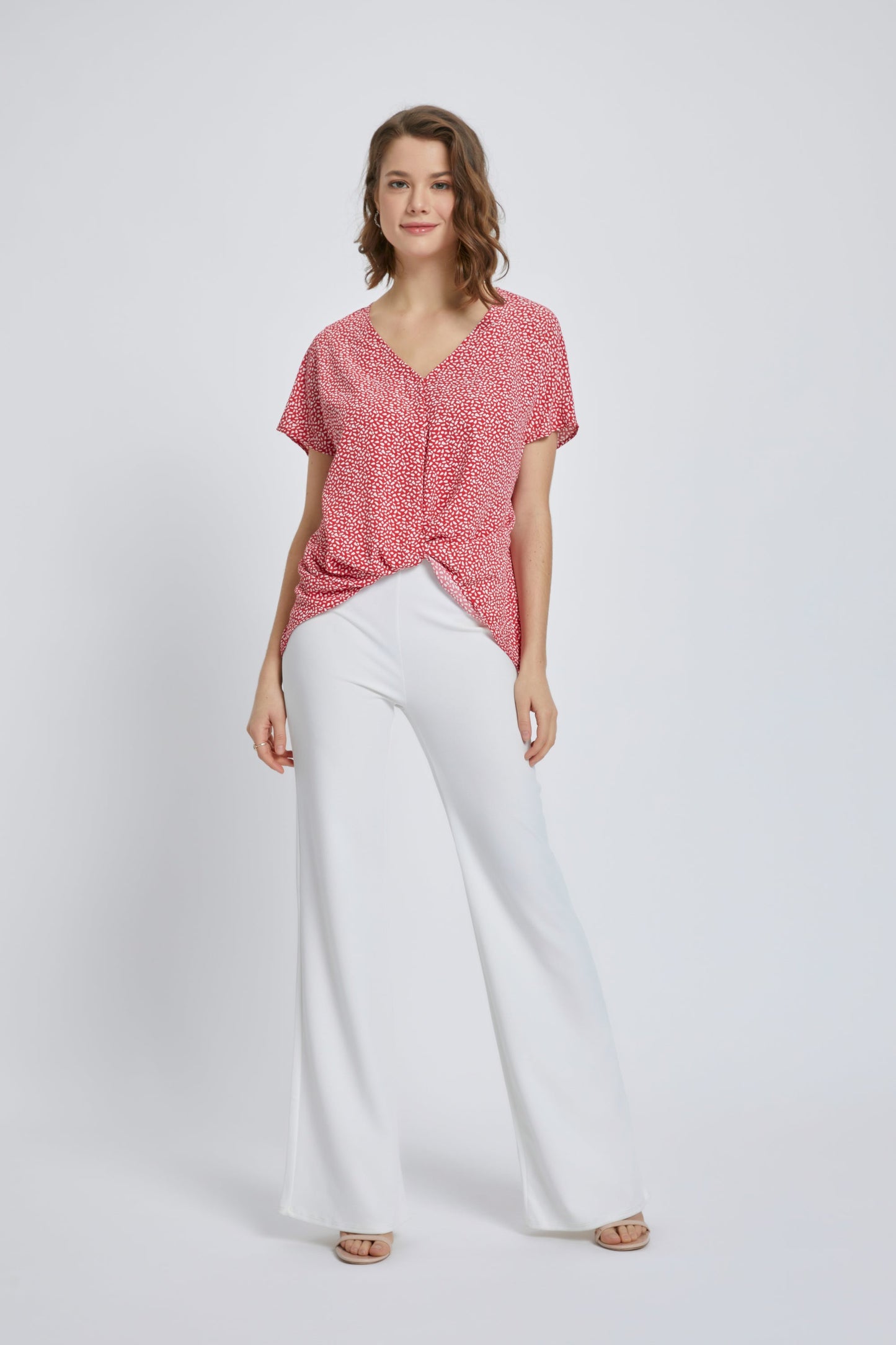 V-Neck Short Sleeve Wrap Front Top for Women