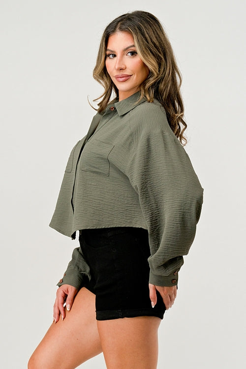 Chemise boutonnée oversize pour femme - Haut court décontracté et élégant