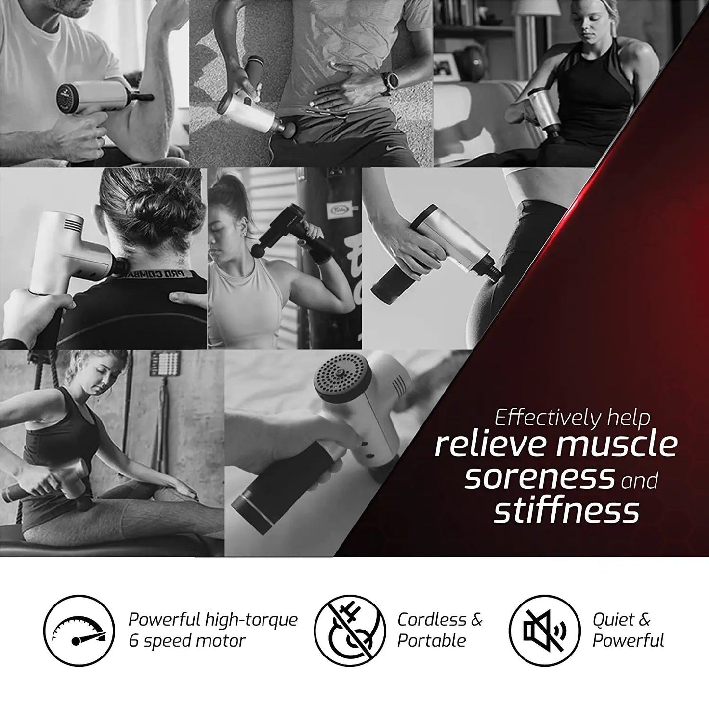 Pistolet de massage professionnel sans fil et rechargeable à 6 vitesses