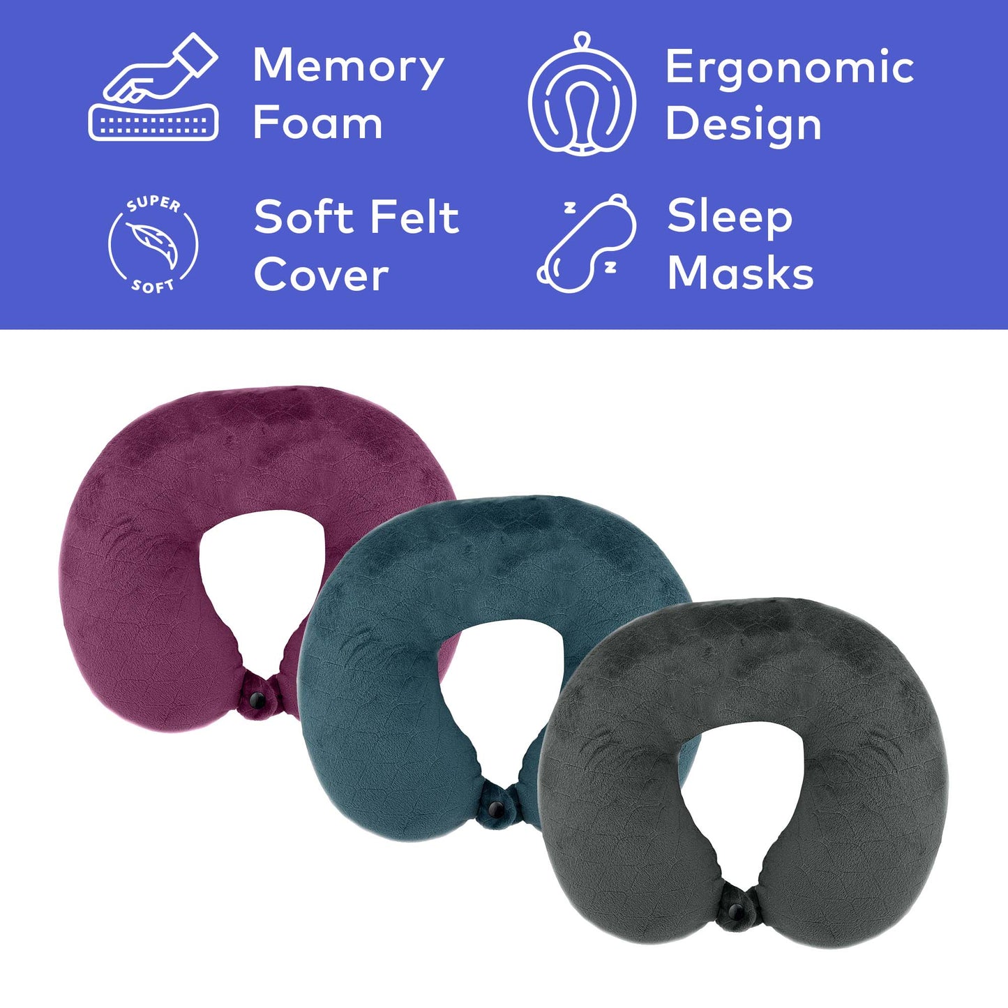 3 oreillers de voyage en mousse à mémoire de forme avec masques de sommeil par Pursonic